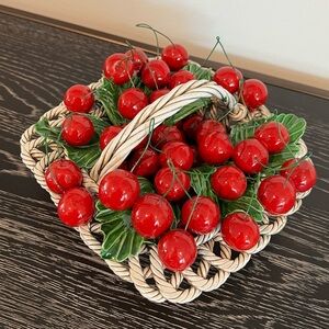 Bassano Ceramic Art Cherries in White Basket Centerpiece Made in Italy